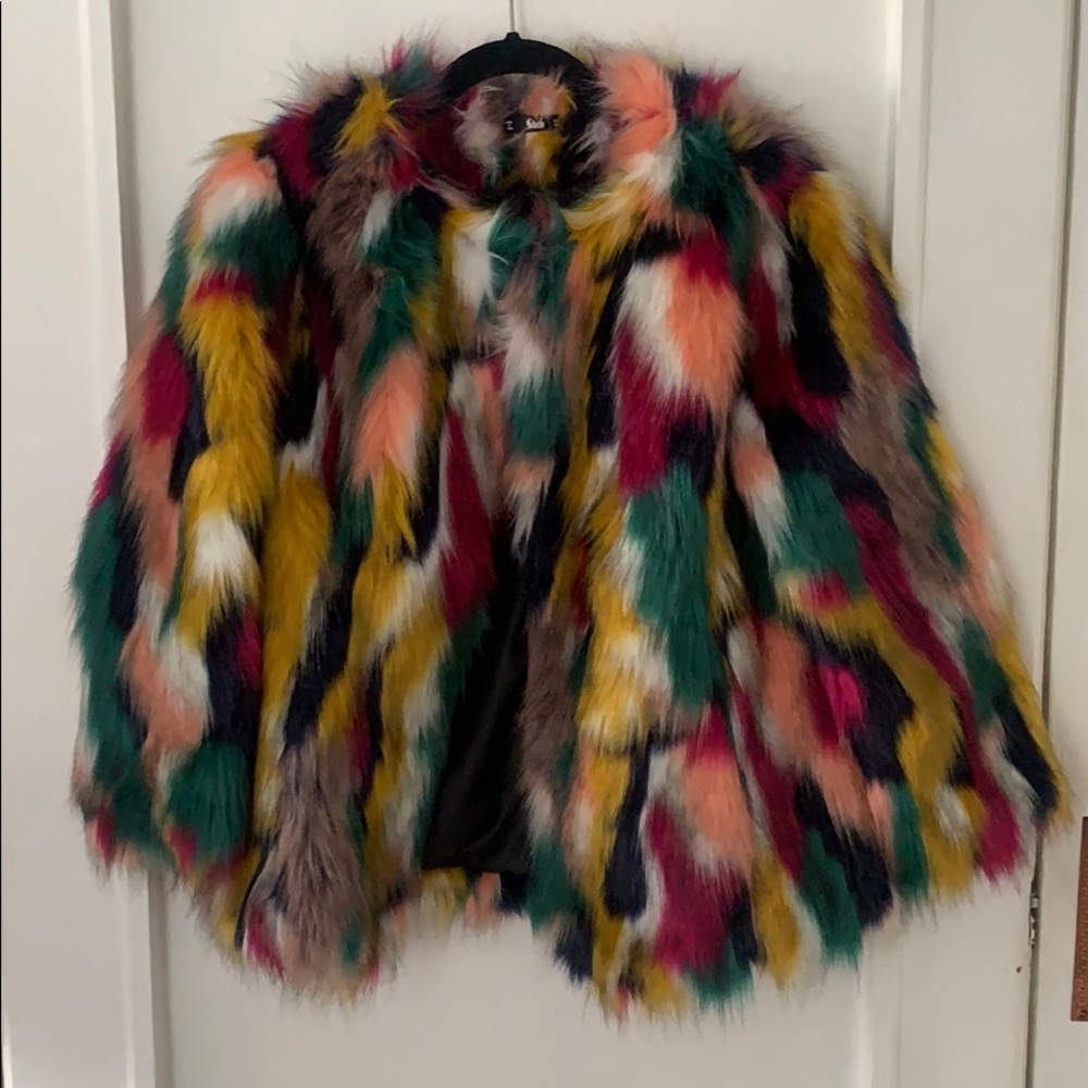 Colorful faux fur jacket